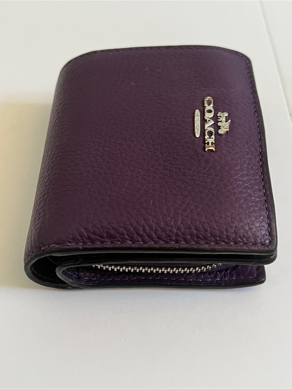 Coach Purple Pebbled Leather Small Bifold ID Wallet - Picture 2 of 7
